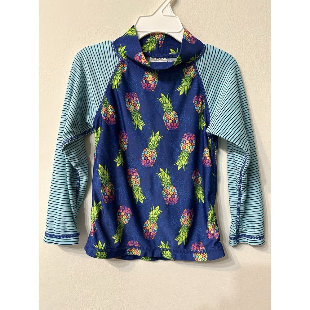UV Skinz Unisex 4T Rash Guard Swim Top UPF 50 Pineapple Blue Striped Long Sleeve
